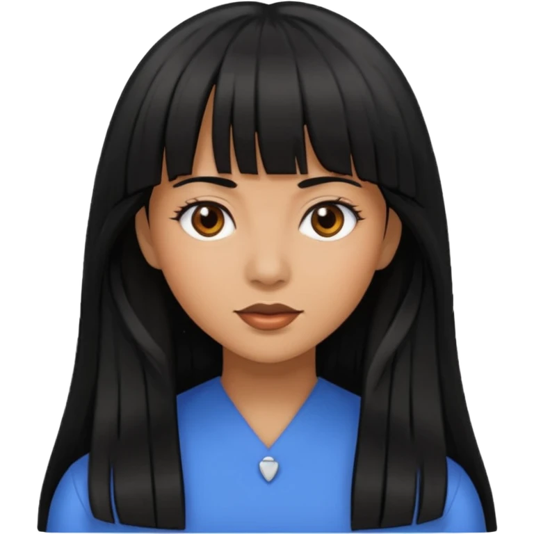 Woman, long black hair with bangs, brown skin  emoji