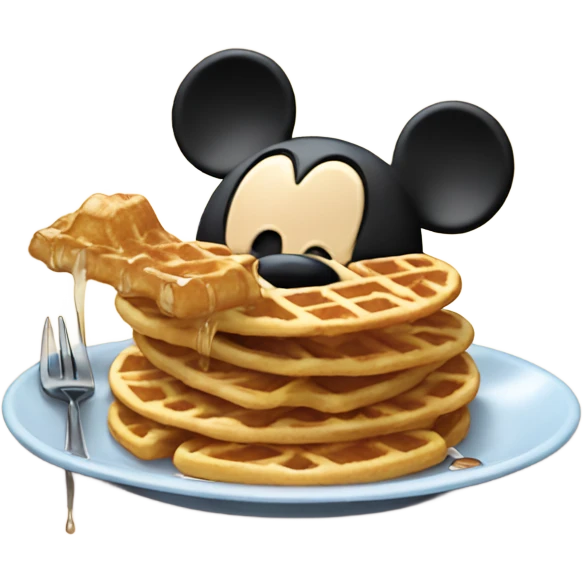 Mickey Mouse eating waffles with syrup happy emoji