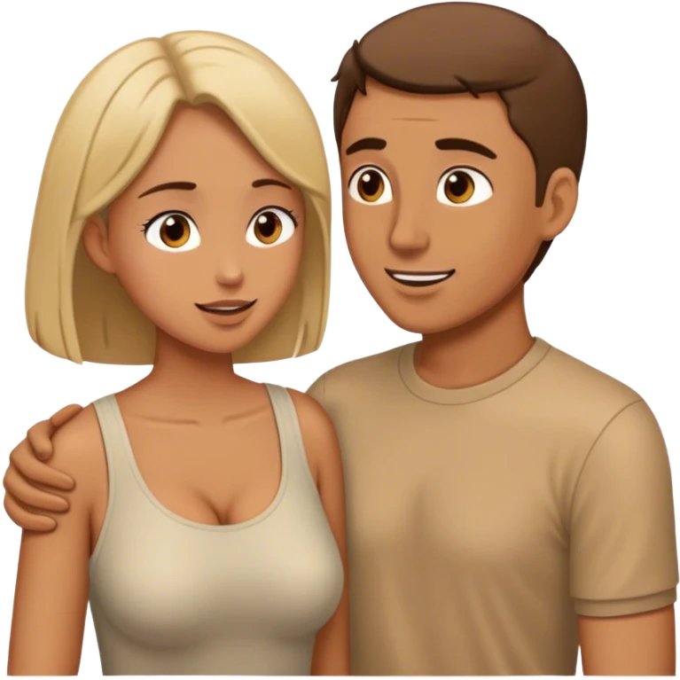 a man and a woman, having a conversation enjoying it with one another. They are standing  emoji