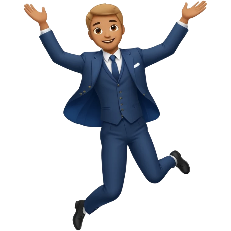 a man in a formal suit jumps with joy emoji