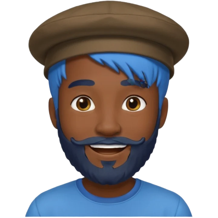male, blue hair,black skin, beard, hat emoji