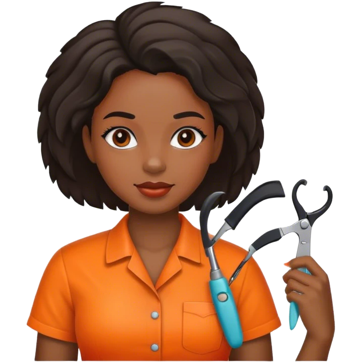 black girl hairdresser wearing a orange shirt  emoji