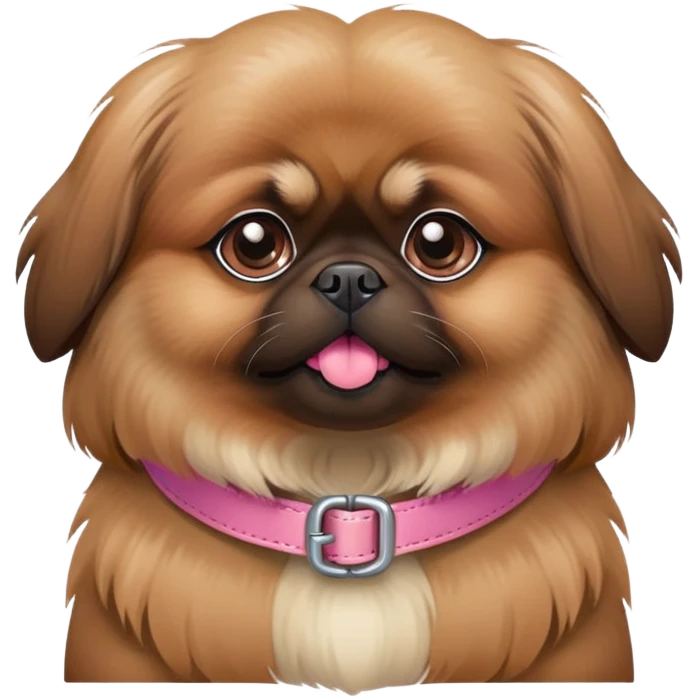 A brown Pekingese dog with pink collar emoji