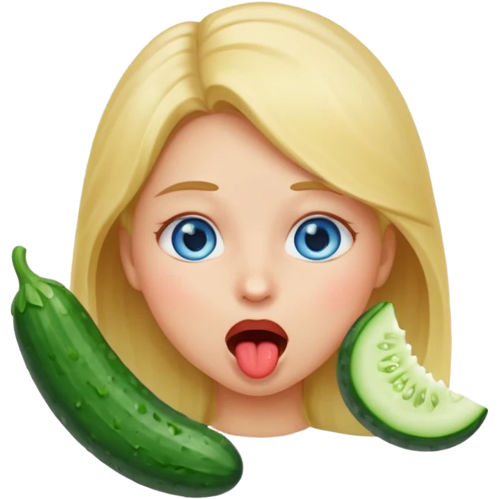 I want a girl emoji, blushing, blue eye, drooling a bit because she has a full cucumber in her mouth. I want her to chock a bit on it but still enjoying. emoji