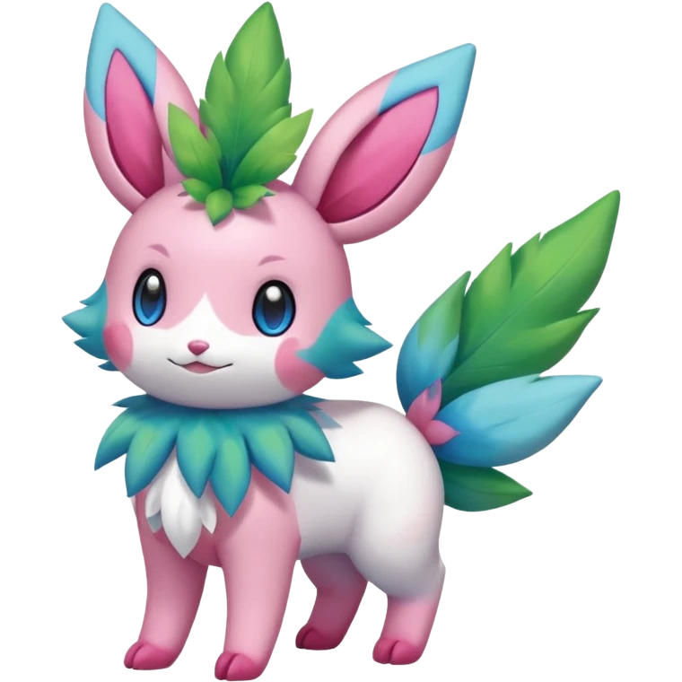 Shiny Shaymin-Bayleaf-Sylveon-Amaura-Fakémon-hybrid-creature (full body)  emoji