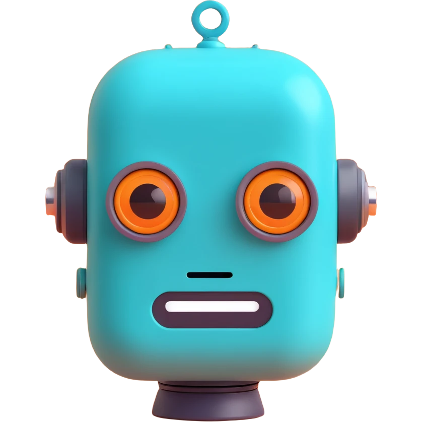 robot head, teal color, playful, friendly expression, 3D emoji style emoji