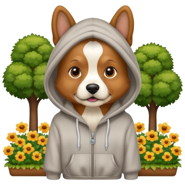 dog in a hoodie, garden background emoji