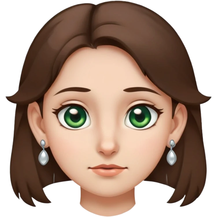 girl with gray-green eyes, brown hair, five earrings on one ear, two on the other, mole on cheek, expressive emotion emoji