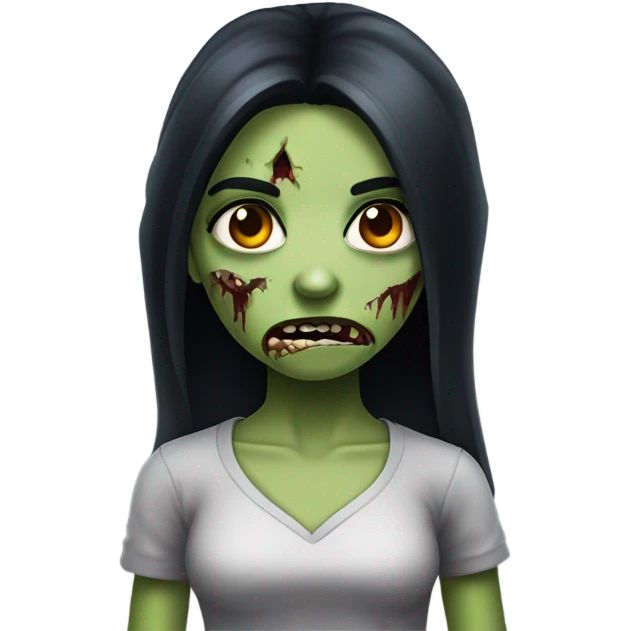 girl zombie with black long hair with teeth and serious face  emoji