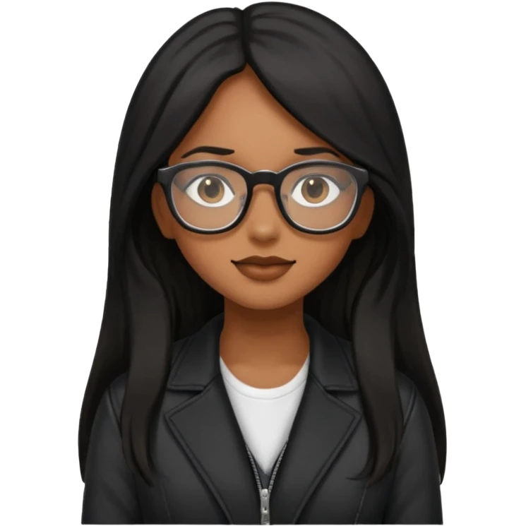 Brownskin girl with glasses and long black hair wearing glasses and a tight black jacket  emoji