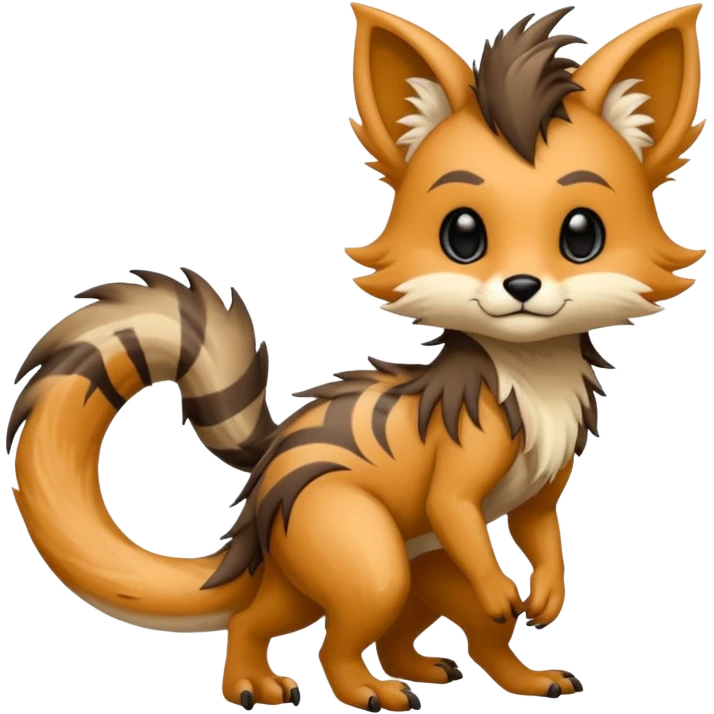 Cool randomly-colored chibi furry anthropomorphic fantasy-Vernid-creature by LiLaiRa with a long tufted tail with edgy markings (full body) emoji