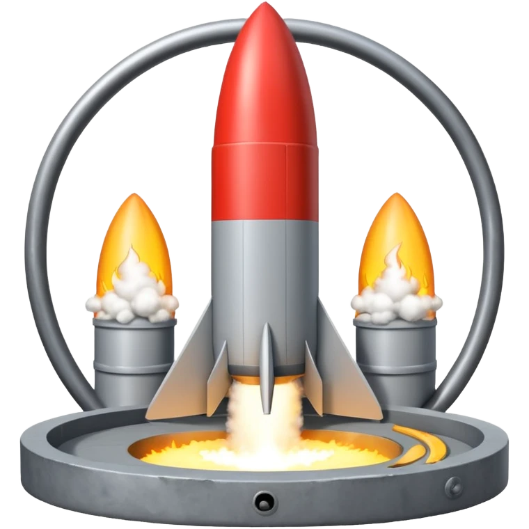 grey missile silo hatch open, and the top two thirds of a white nuclear missile launching out of the silo is shown emoji
