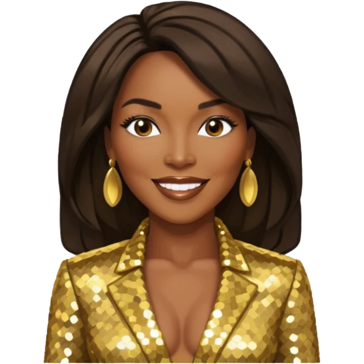 Angela Bassett with long dark brown hair, gold sequin outfit emoji