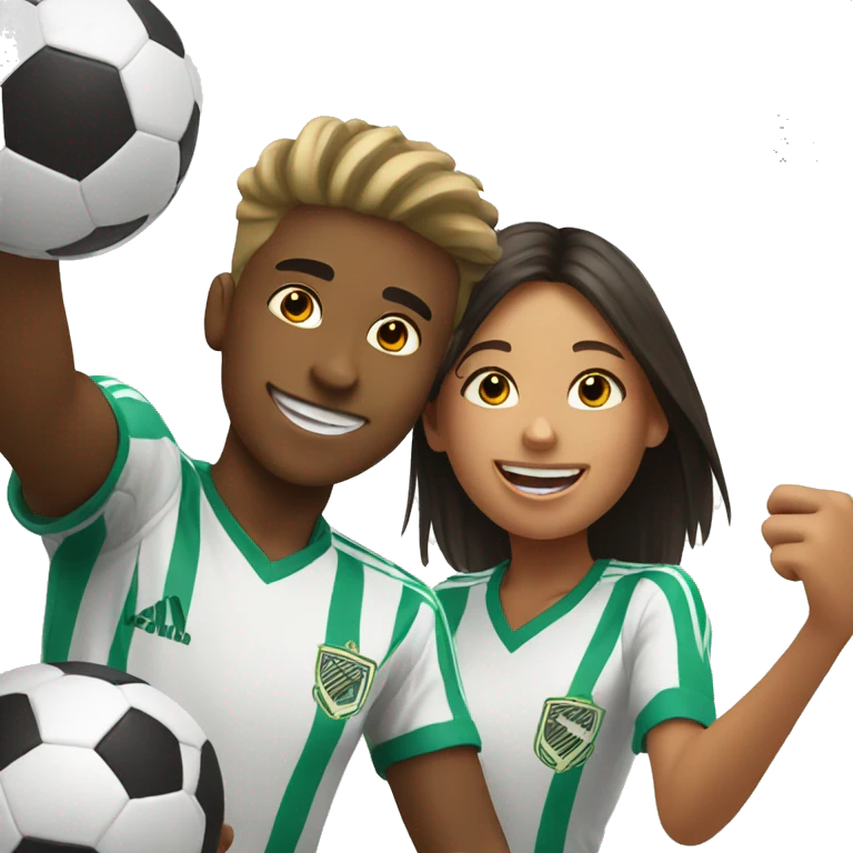 boy and girl enjoying soccer selfie emoji