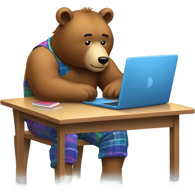 bear in pajamas working hard at a computer emoji