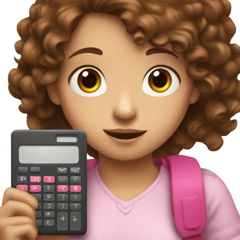 Girl with brown hair holding one pink calculator in her hands emoji