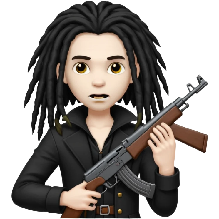 A black vampire with dreads holding a ak 47 emoji