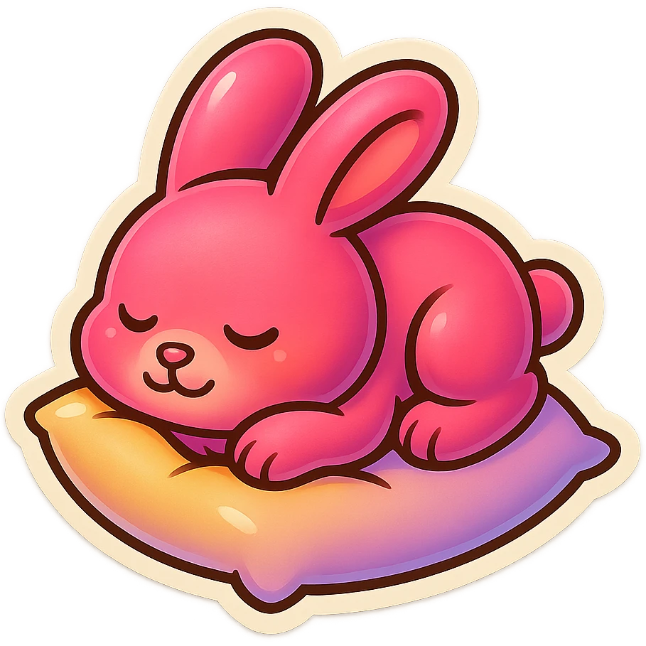 pink bunny sleeping on pillow emoji