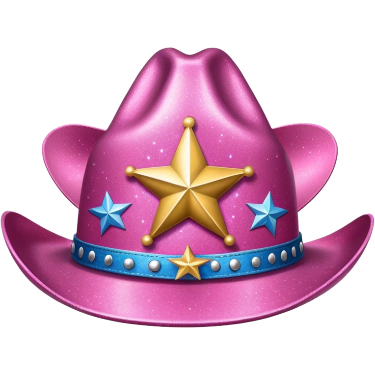 pink glittery cowgirl hat whit sherif star emoji