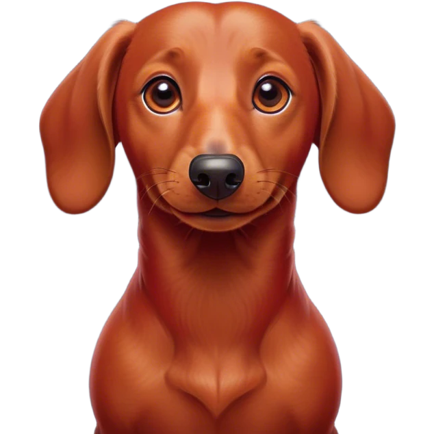 Cinematic Comical Red Dachshund Portrait Emoji, Head tilted dramatically with an exaggeratedly amused expression, featuring a sleek red coat with a vibrant sheen, wide, expressive brown eyes filled with playful disbelief, Simplified yet hilariously expressive features, highly detailed, glowing with a slightly sassy glow, high shine, dramatic yet playful, stylized with an air of cheeky humor, bright and endearing, soft glowing outline, capturing the essence of a spirited and over-the-top companion, so meme-worthy it feels like it could side-eye its way into internet fame instantly! emoji
