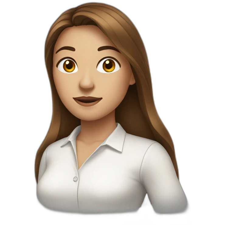 Woman with long brown hair, with a White shirt emoji