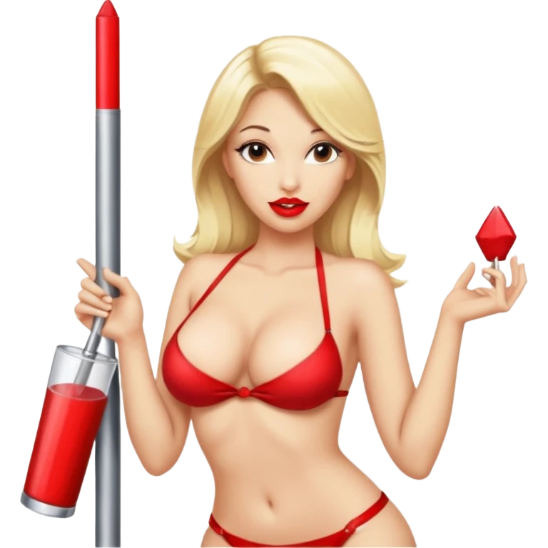 Blond lady.big boobs.red lipstick.naked.strip dance with a stripper  pole.topless.naked boobs emoji
