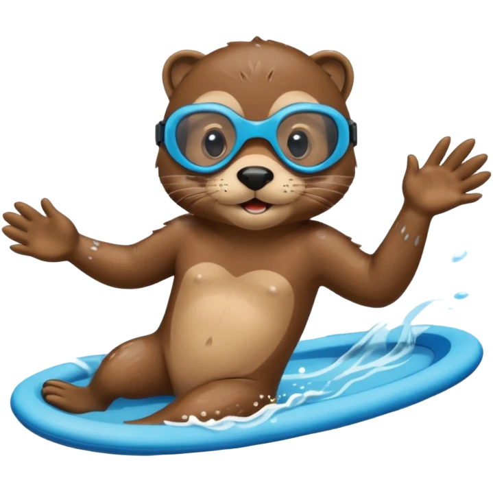 A sleek otter swimmer wearing goggles, splashing through the pool with tiny floating kickboard. emoji