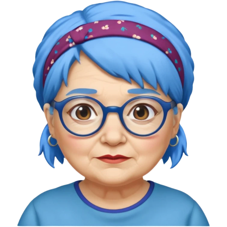 fat old woman with blue hair and glassess and headband emoji