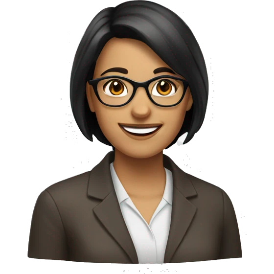 Smiling lady brown eyes, short dark hair and glasses emoji