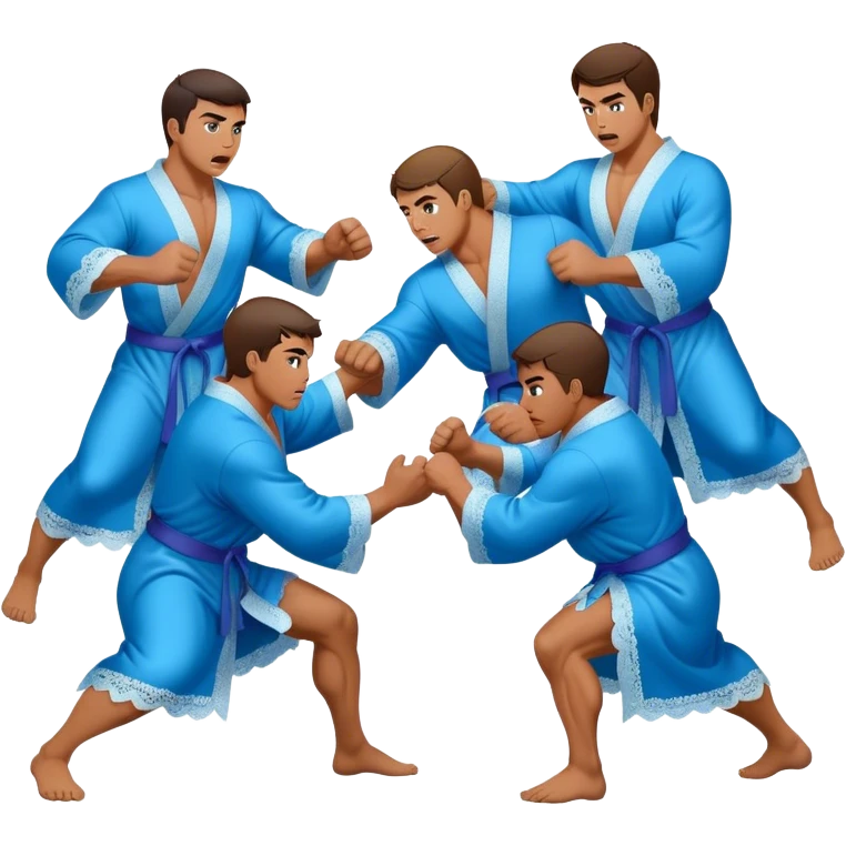 muscular men silk lace blue robe pillow fight  emoji