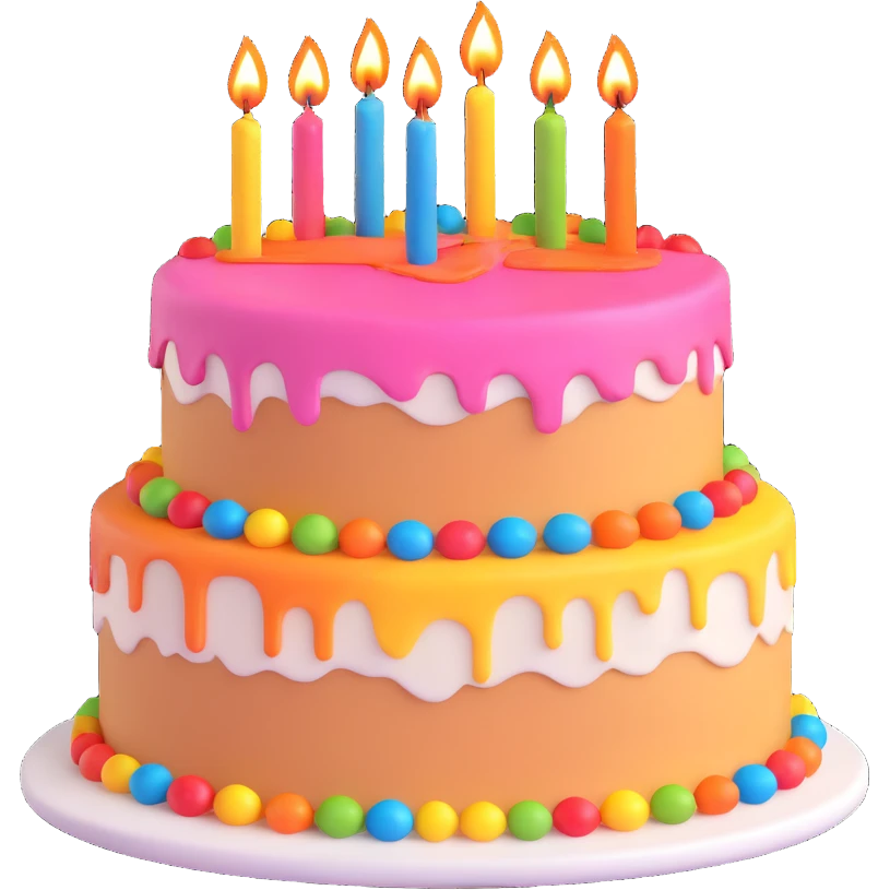 birthday cake with candles, festive, colorful emoji