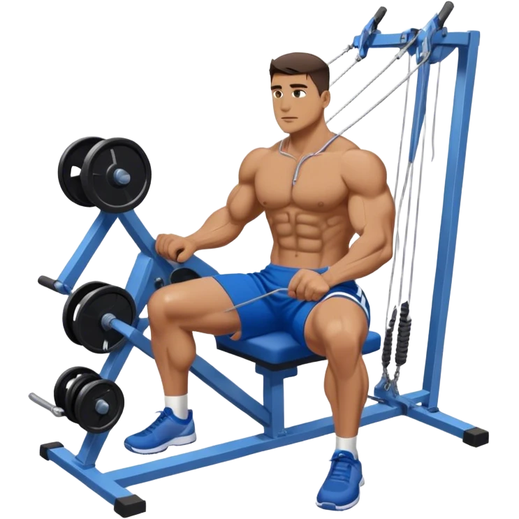 back view of man with blue shorts using seated cable-rows machine emoji