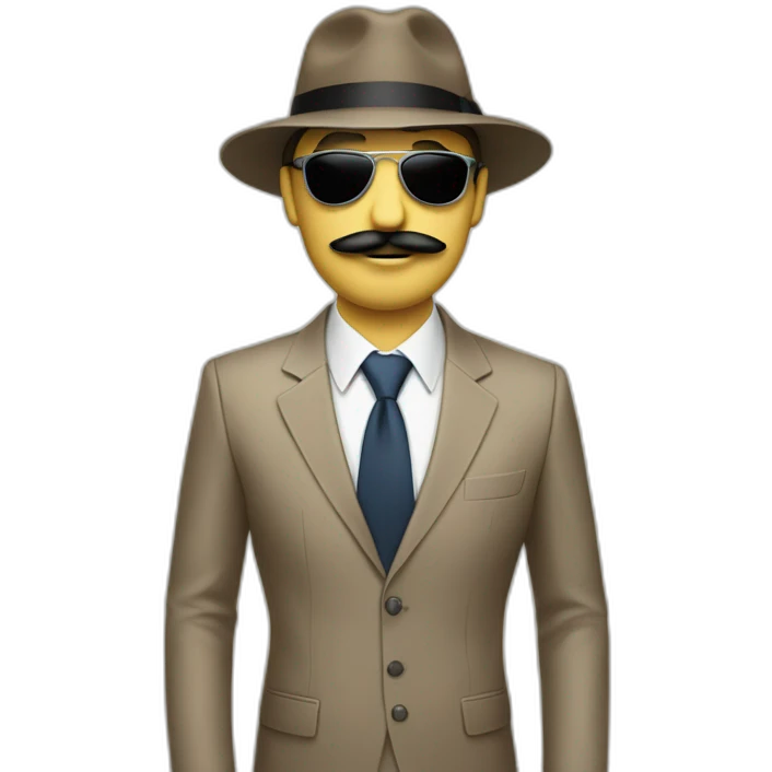A beige man with a suit, a tie, a fedora hat, headphones, sunglasses and a mustache emoji