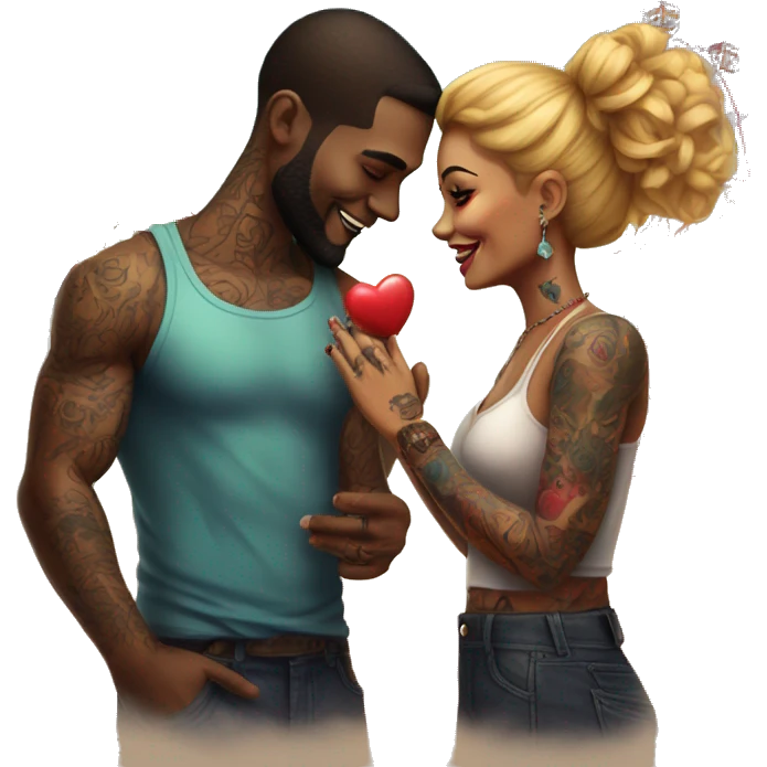 Romantic carnival date for beautiful tattooed couple emoji
