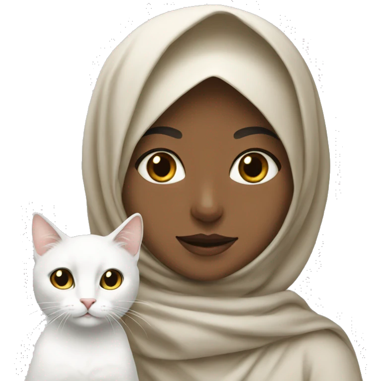 hijab girl with white calico cat  emoji