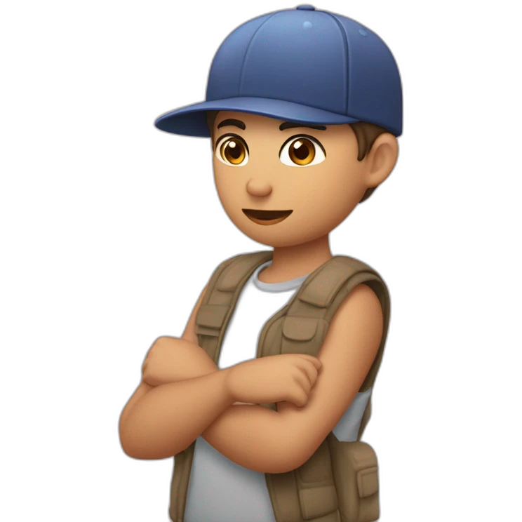 Joven, Moreno, Cejas Bonitas, con gorra en cabeza, y sosteniendo ropa en sus manos emoji