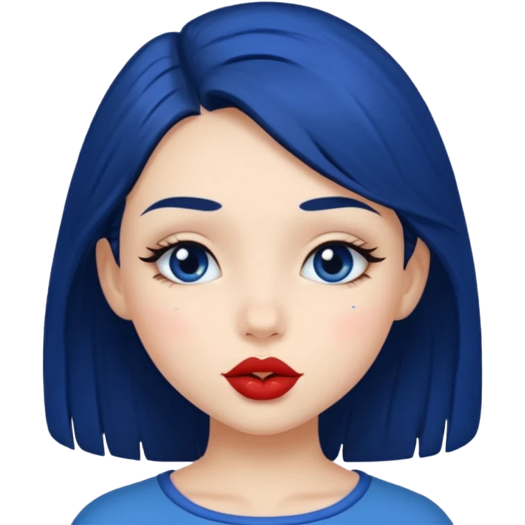 Realistic girl face with kises on her face with blue dark hair emoji