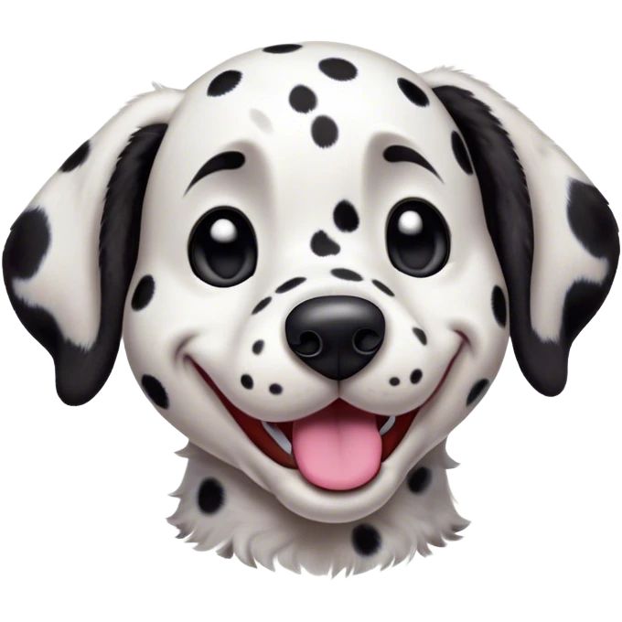 Cinematic Comical Spotted Dalmatian Portrait Emoji, Head tilted dramatically with an exaggeratedly shocked or amused expression, featuring a striking Fur of predominantly white with vivid black patches, wide, expressive eyes filled with playful disbelief, Simplified yet hilariously expressive features, highly detailed, glowing with a slightly sassy glow, high shine, dramatic yet playful, stylized with an air of cheeky charm, bright and endearing, soft glowing outline, capturing the essence of a spirited and over-the-top guardian, so meme-worthy it feels like it could side-eye its way into internet fame instantly! emoji