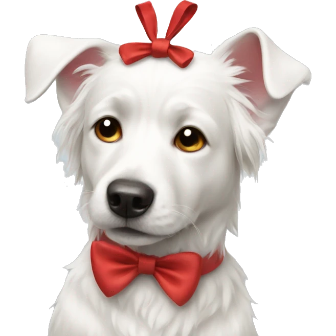 White dog with red bow emoji