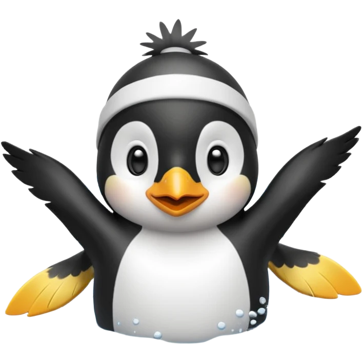 A cheerful penguin swimmer in swim cap, doing a playful backstroke with water rings popping around.
 emoji
