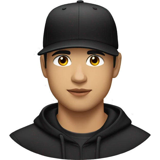 Lautner is wearing a black hoodie and has a black baseball cap with a visor back emoji