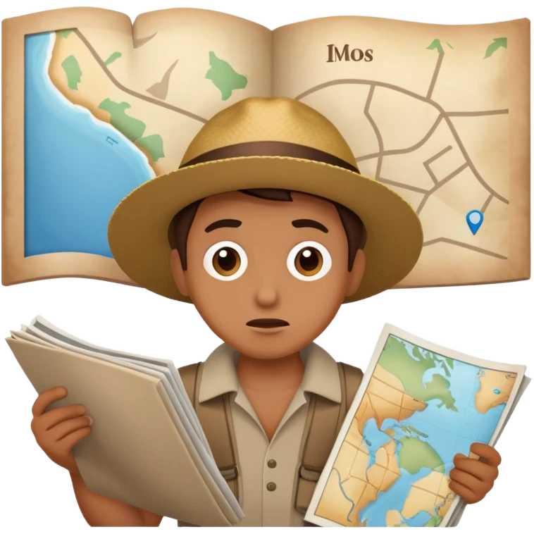 Traveler looking at map confused and lost emoji