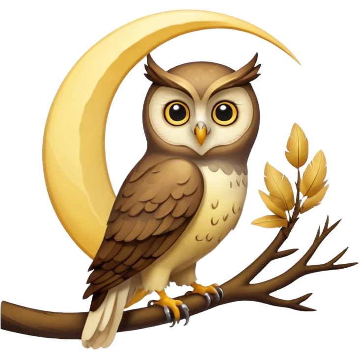 translucent crescent moon with an owl sitting in the middle of it emoji