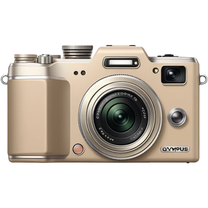 Minimalist beige Olympus Superzoom 70G camera, simplified clean design, basic rectangular shape with minimal details, just enough to identify as Olympus Superzoom 70G, flat style emoji