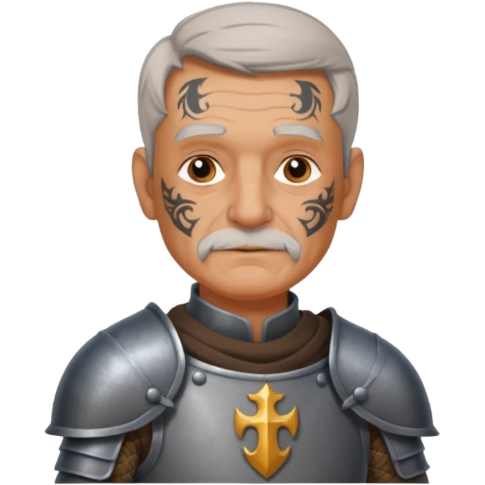 elderly tattooed knight, tattooed shoulder emoji