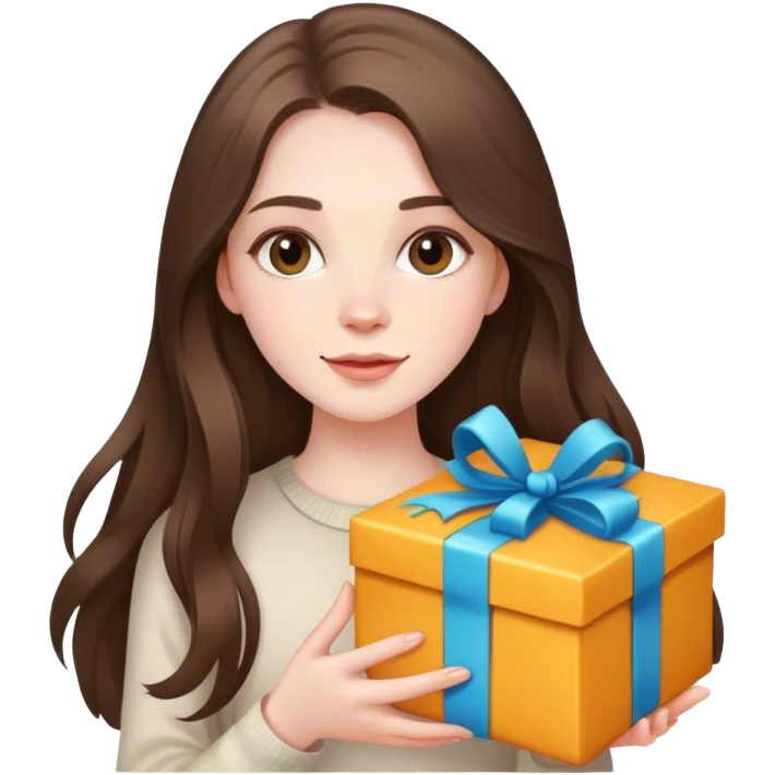 beautiful pale brunette girl with long hair with birthday presents emoji