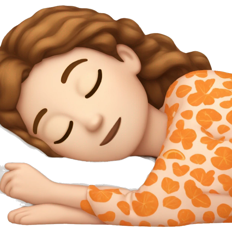 White girl brown hair sleeping with orange kitty emoji