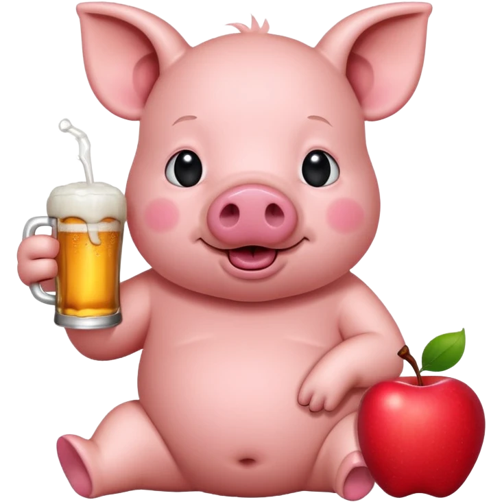 apple pig emoji sitting up drinking a beer drunk emoji