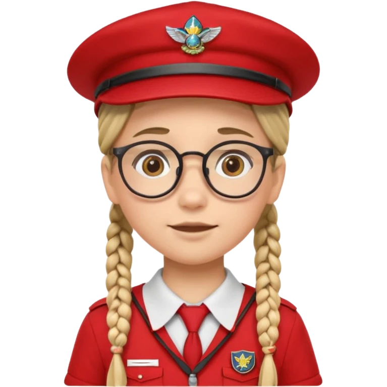 red uniform wearing scout kid with braids and glassess with hat emoji