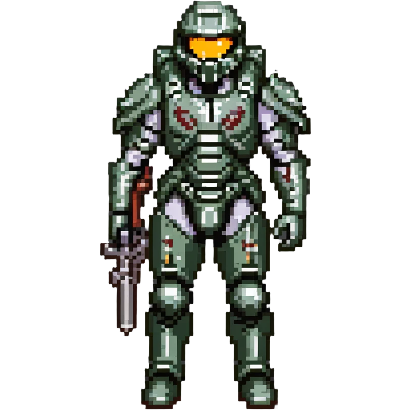 male Halo Spartan nomad with battle-worn armor and scavenged equipment emoji
